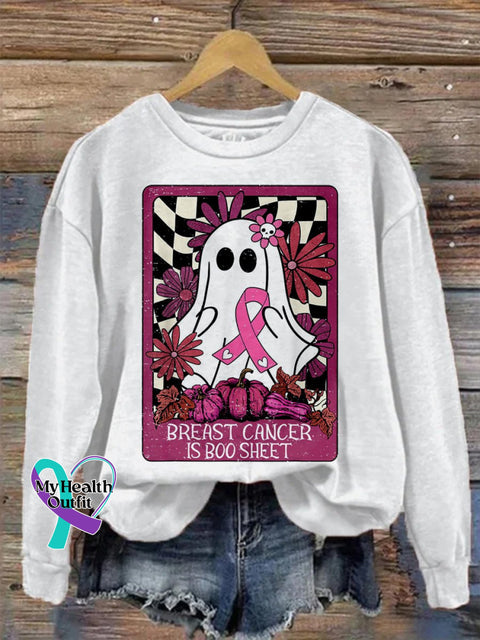Women’s Breast Cancer Is Boo Halloween Funny Pink Ribbon Spooky Season Print Casual Sweatshirt