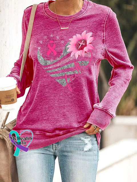 Women’s Breast Cancer Long Sleeve Printed Sweatshirt Fuchsia / S