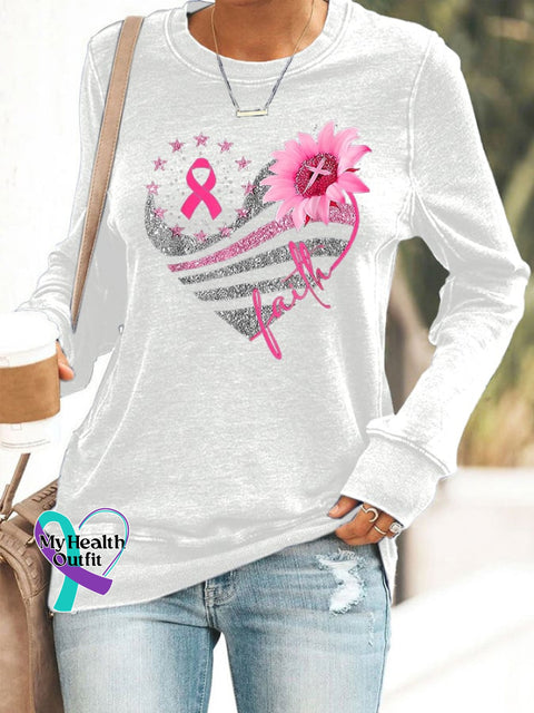 Women’s Breast Cancer Long Sleeve Printed Sweatshirt White / S