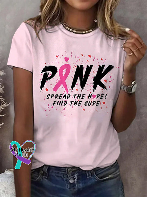 Women’s Breast Cancer Print Casual Round Neck T-Shirt Pink / S