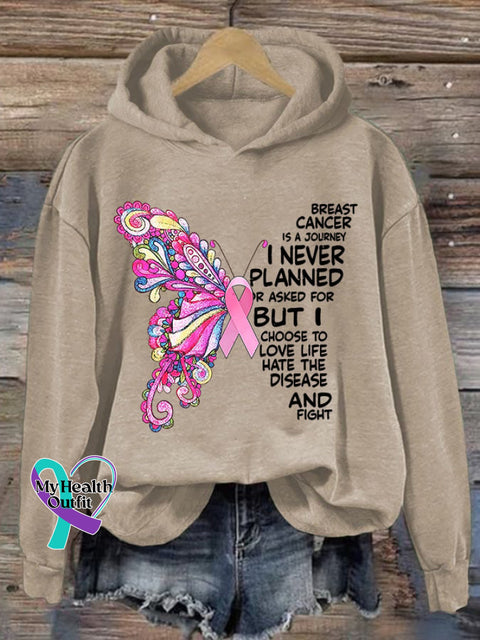 Women’s Breast Cancer Print Hoodie Khaki / S