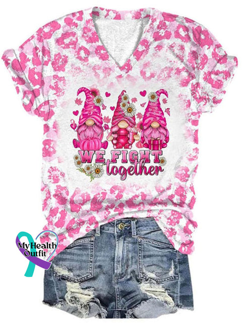 Women’s Breast Cancer Print V-Neck Casual T-Shirt As Shown / S