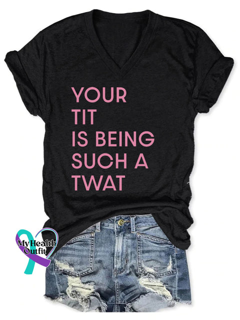 Women’s Breast Cancer Print V-Neck Casual T-Shirt Black / M