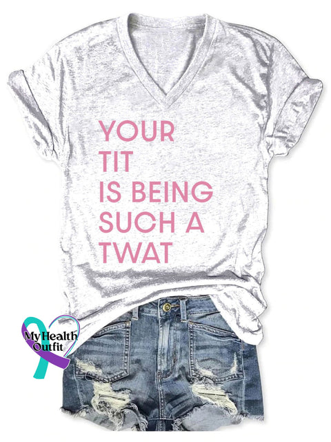 Women’s Breast Cancer Print V-Neck Casual T-Shirt White / S