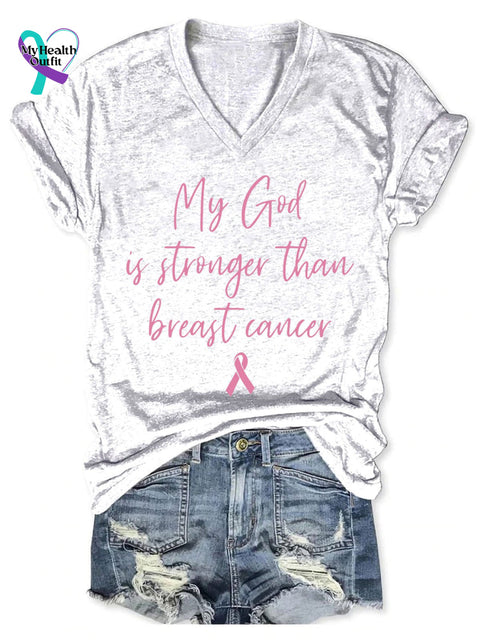 Women’s Breast Cancer Print V-Neck Casual T-Shirt White / S