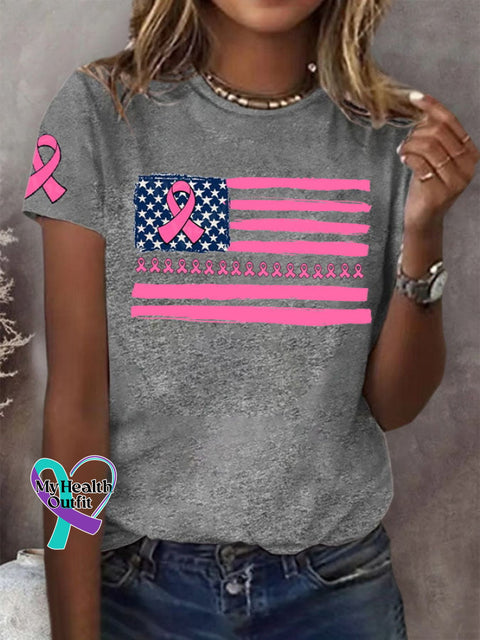 Women’s Breast Cancer Printed T-Shirt Grey / S