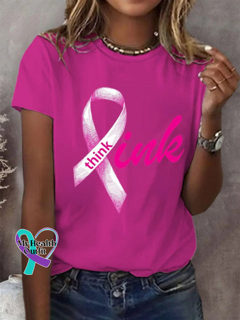 Women’s Breast Cancer Think Pink Round Neck T-Shirt Fuchsia / S