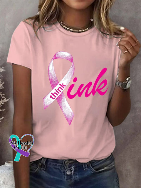 Women’s Breast Cancer Think Pink Round Neck T-Shirt / S