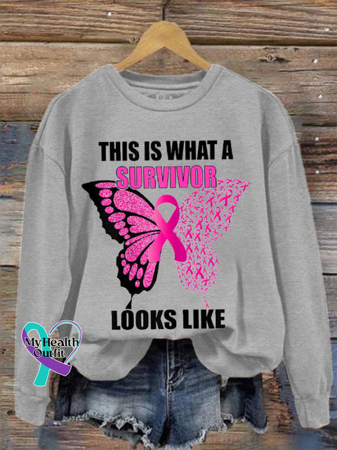 Women’s Breast Cancer This Is What A Survivor Looks Like Sweatshirt Light Grey / S