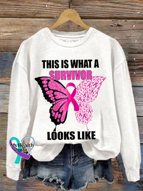 Women’s Breast Cancer This Is What A Survivor Looks Like Sweatshirt White / S