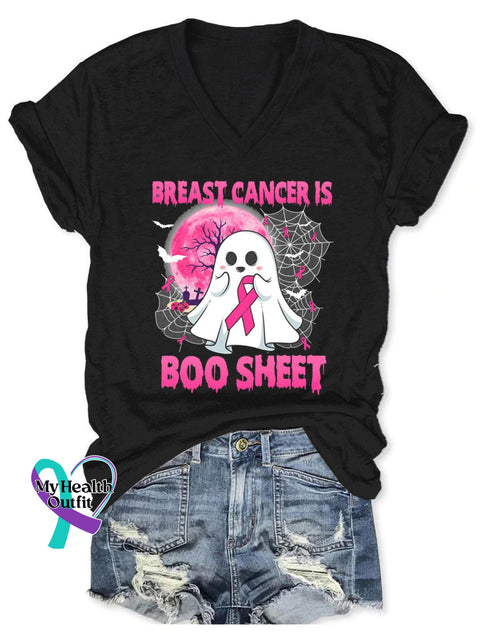 Women’s Breast Cancer Warrior Print V-Neck Casual T-Shirt Black / S
