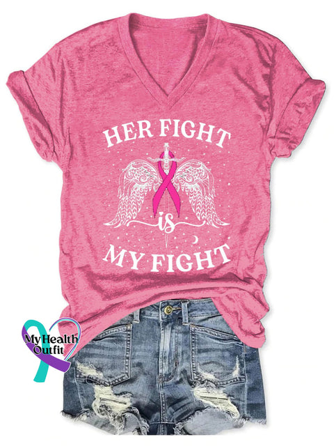 Women’s Breast Cancer Warrior Print V-Neck Casual T-Shirt Pink / S