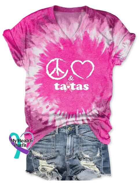 Women’s Breast Cancer Warrior Print V-Neck Casual T-Shirt Pink / S