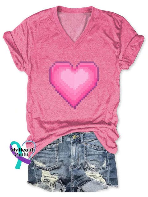 Women’s Breast Cancer Warrior Print V-Neck Casual T-Shirt Pink / S
