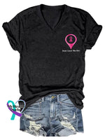 Women’s Breast Cancer Was Here BREAST CANCER AWARENESS V neck Casual T Shirt Black / S