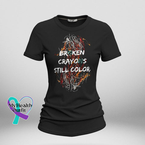 Women’s Broken Crayon Still Colorful Print Crew Neck T-Shirt Black / S