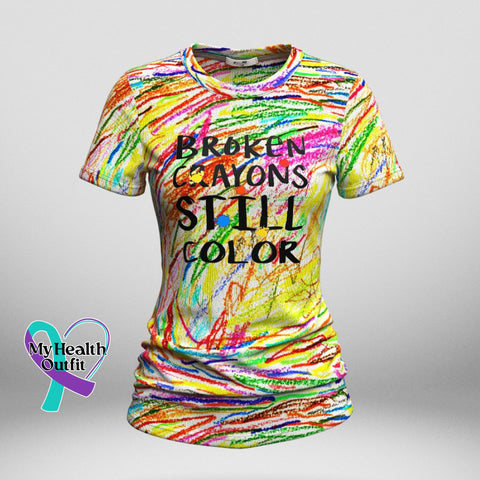 Women’s Broken Crayon Still Colorful Print Crew Neck T-Shirt Mulitcolor / S