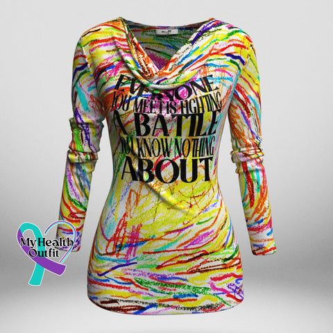 Women’s Broken Crayon Still Smiling Color Heart Health Theme Swing Collar Long Sleeve Top