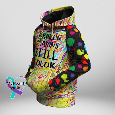 Women’s Broken Crayons Colorful Printed Raglan Sleeve Hooded Knitted Hoodie