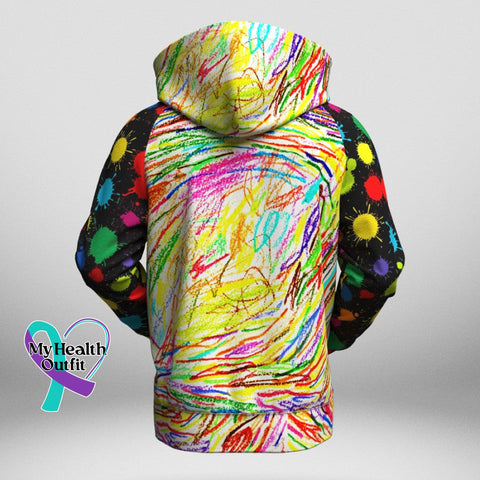 Women’s Broken Crayons Colorful Printed Raglan Sleeve Hooded Knitted Hoodie