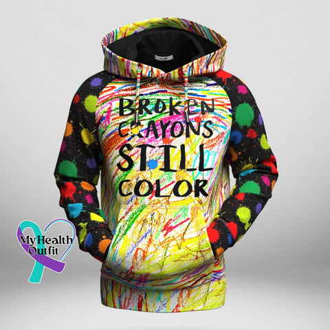 Women’s Broken Crayons Colorful Printed Raglan Sleeve Hooded Knitted Hoodie Black / S