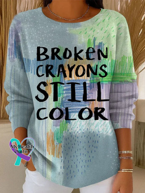 Women’s Broken Crayons Still Color Casual Pullover Sweater Multicolor / S