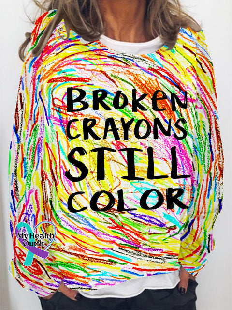 Women’s Broken Crayons Still Color Mental Health Awareness Print Casual Top Multicolor / S