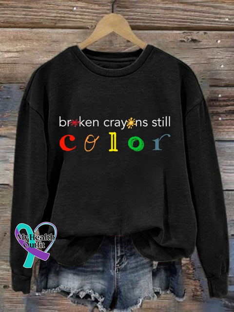 Women’s Broken Crayons Still Color Print Casual Sweatshirt Black / S