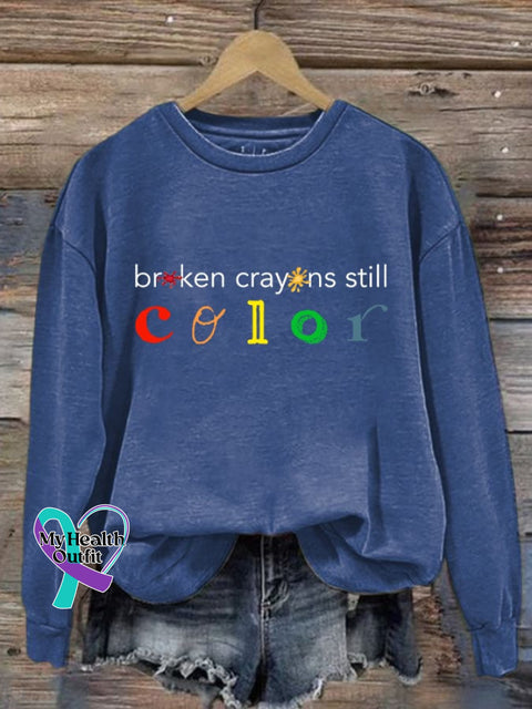 Women’s Broken Crayons Still Color Print Casual Sweatshirt Blue / S
