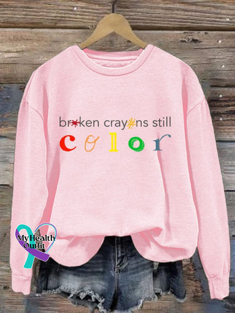 Women’s Broken Crayons Still Color Print Casual Sweatshirt Pink / S