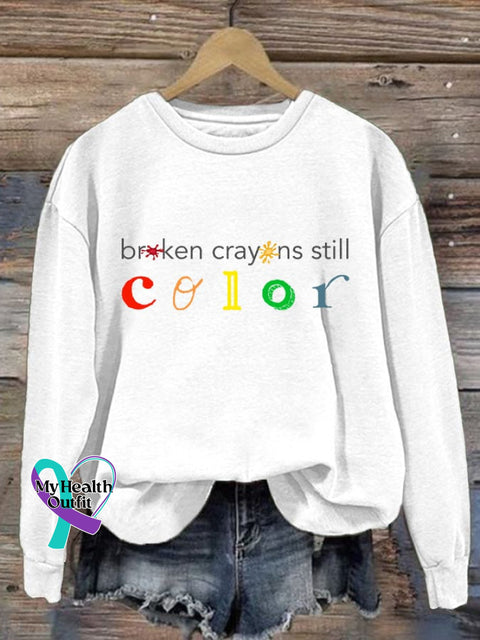 Women’s Broken Crayons Still Color Print Casual Sweatshirt White / S