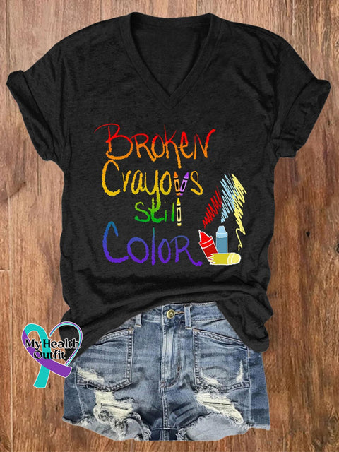 Women’s Broken Crayons Still Color Print Casual T-Shirt Black / S