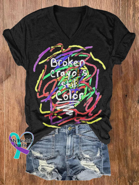 Women’s Broken Crayons Still Color Print Casual T-Shirt Black / S