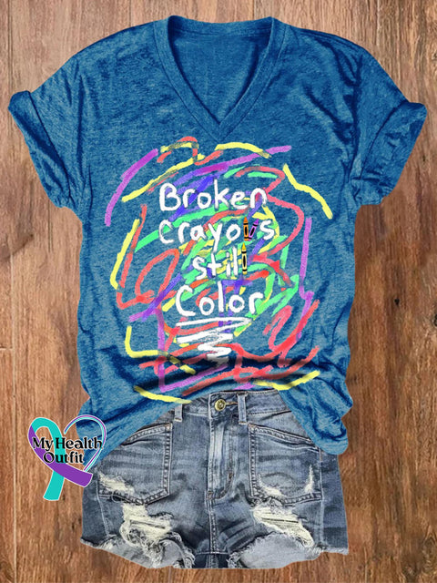 Women’s Broken Crayons Still Color Print Casual T-Shirt Blue / S