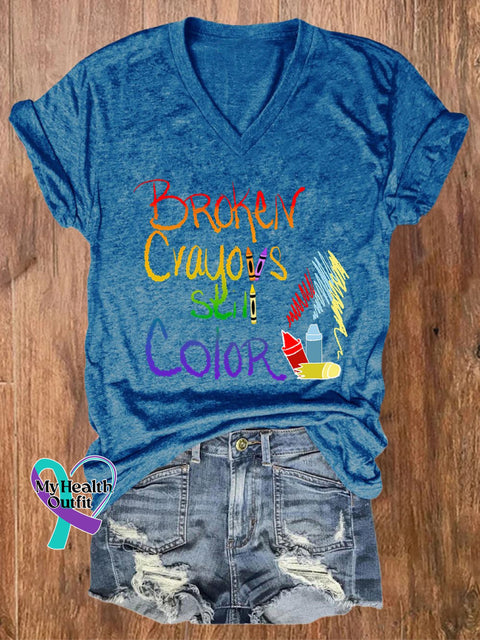 Women’s Broken Crayons Still Color Print Casual T-Shirt Blue / S