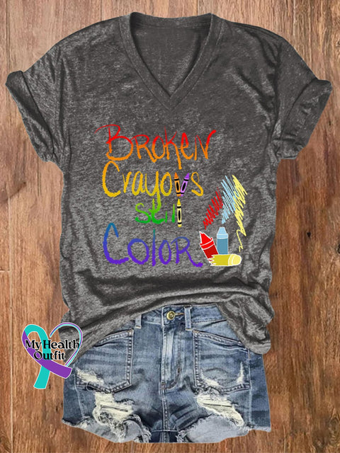 Women’s Broken Crayons Still Color Print Casual T-Shirt Dark Grey / S