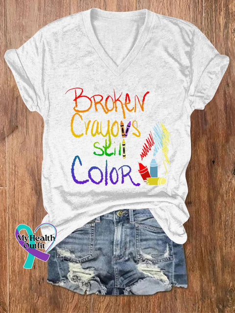 Women’s Broken Crayons Still Color Print Casual T-Shirt White / S