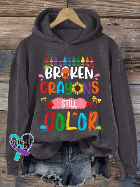 Women’s Broken Crayons Still Color Print Hoodie Long Sleeve Sweatshirt Dark Grey / S