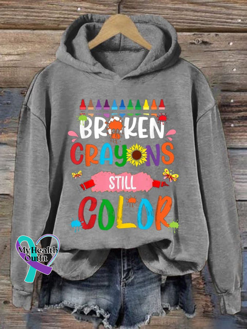 Women’s Broken Crayons Still Color Print Hoodie Long Sleeve Sweatshirt Light Grey / S
