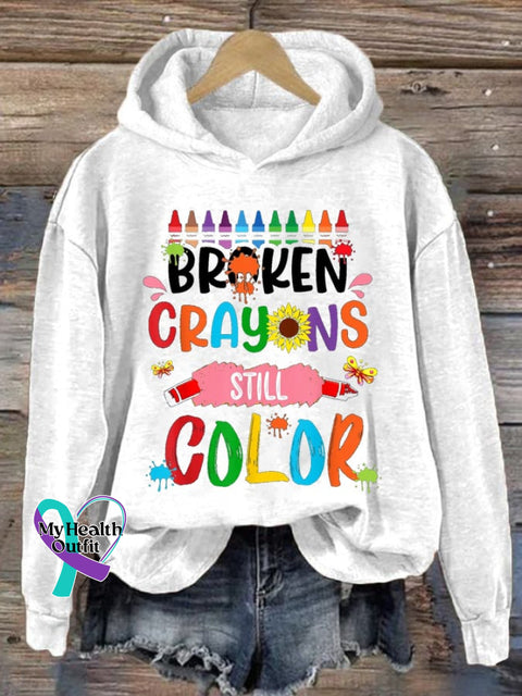 Women’s Broken Crayons Still Color Print Hoodie Long Sleeve Sweatshirt White / S