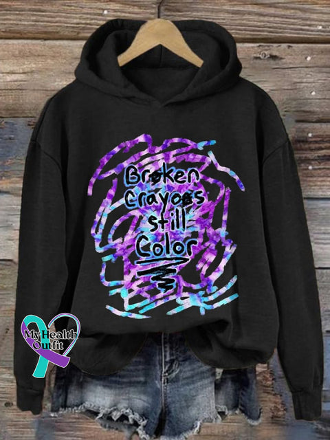 Women’s Broken Crayons Still Color Print Long Sleeve Hoodie Black / S
