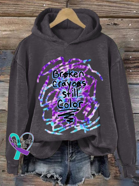 Women’s Broken Crayons Still Color Print Long Sleeve Hoodie Dark Grey / S