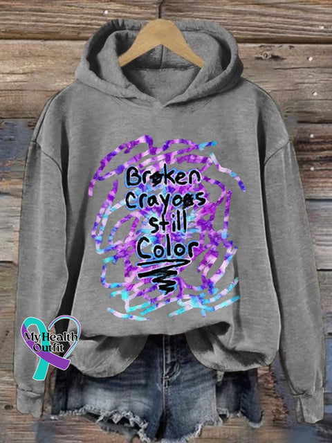 Women’s Broken Crayons Still Color Print Long Sleeve Hoodie Light Grey / S