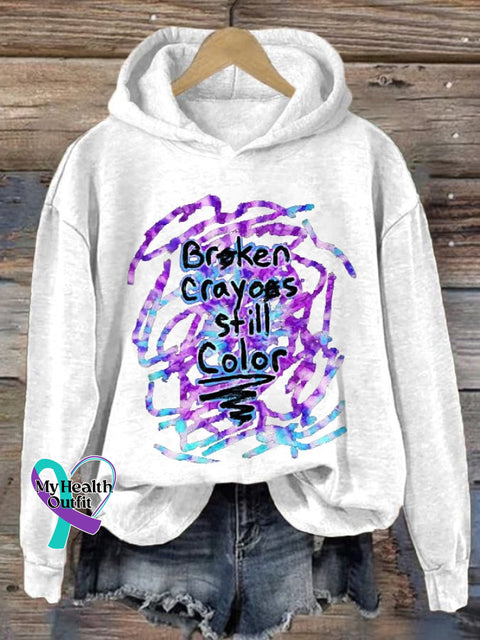 Women’s Broken Crayons Still Color Print Long Sleeve Hoodie White / S