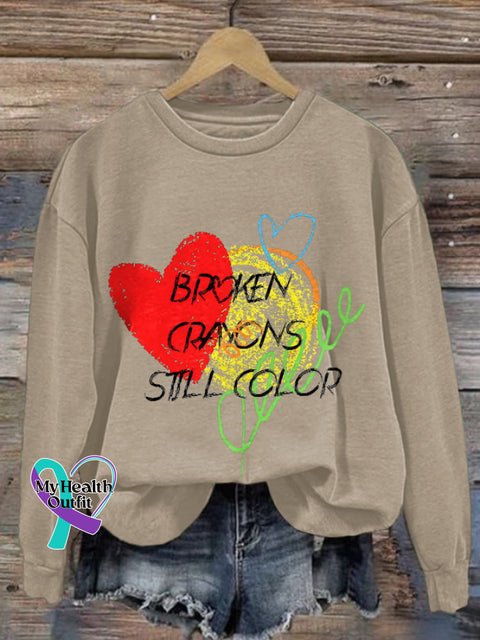 Women’s Broken Crayons Still Color Print Sweatshirt Apricot / S