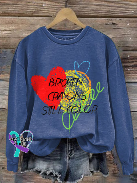 Women’s Broken Crayons Still Color Print Sweatshirt Blue / S