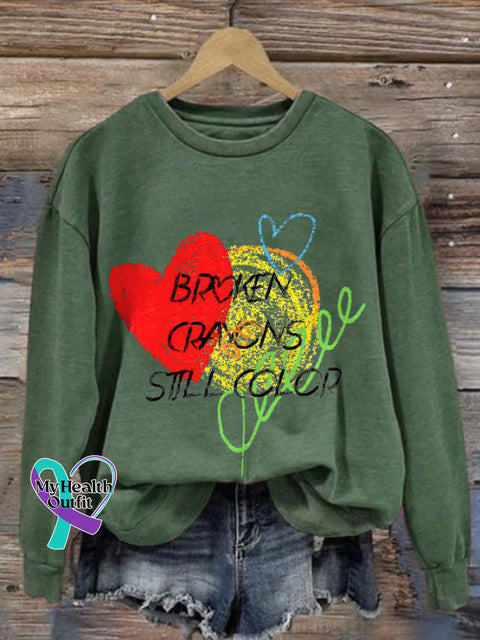 Women’s Broken Crayons Still Color Print Sweatshirt Green / S