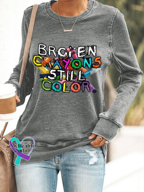 Women’s Broken Crayons Still Color Print Sweatshirt Light Grey / S