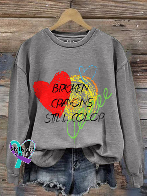 Women’s Broken Crayons Still Color Print Sweatshirt Light Grey / S
