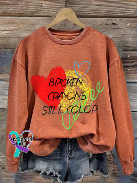Women’s Broken Crayons Still Color Print Sweatshirt Orange / S